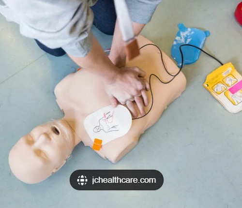 Photo practicing CPR, courtesy of https://www.jchealthcare.com/